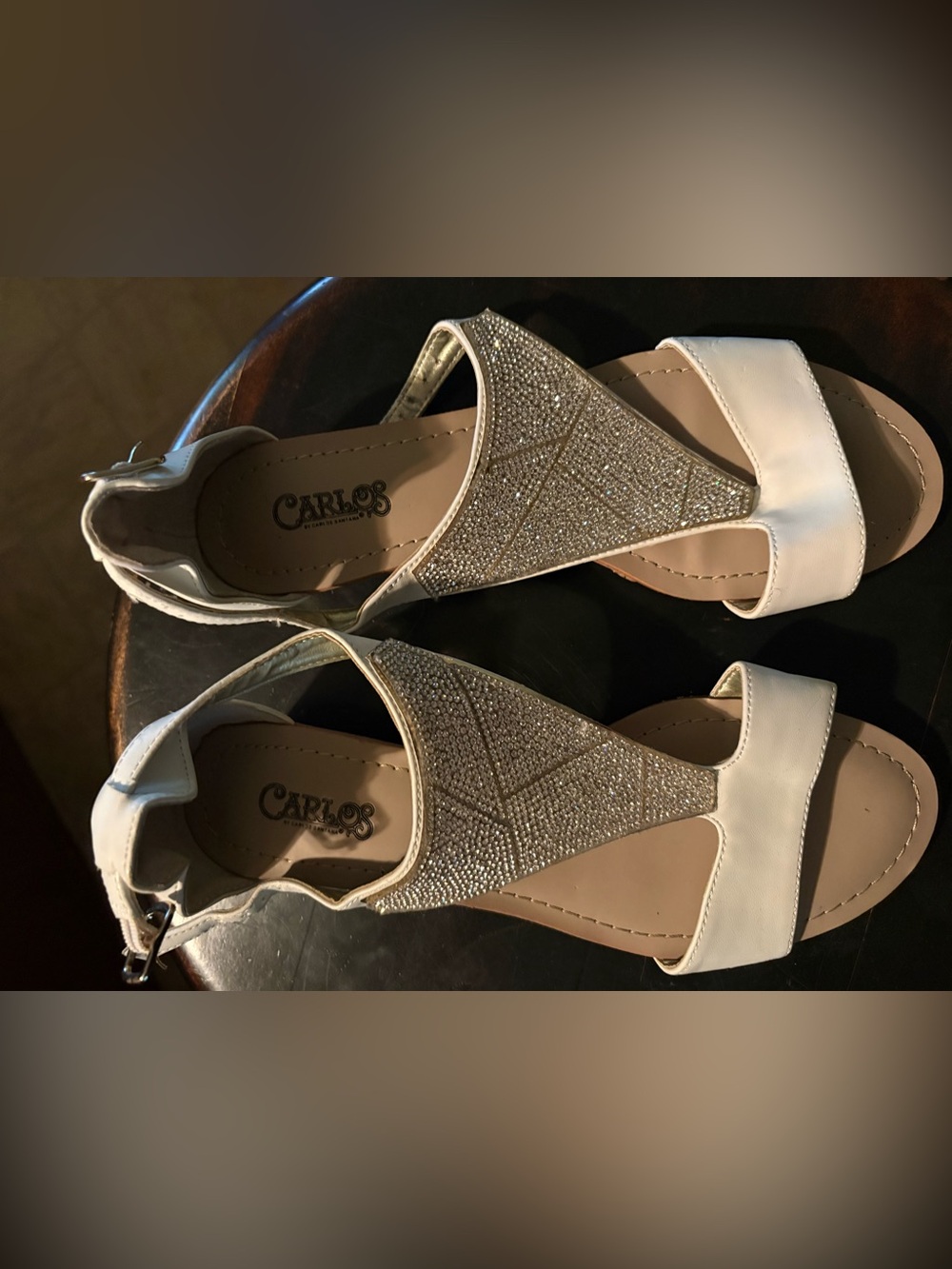 by Santana White Embellished T-Strap Sandals